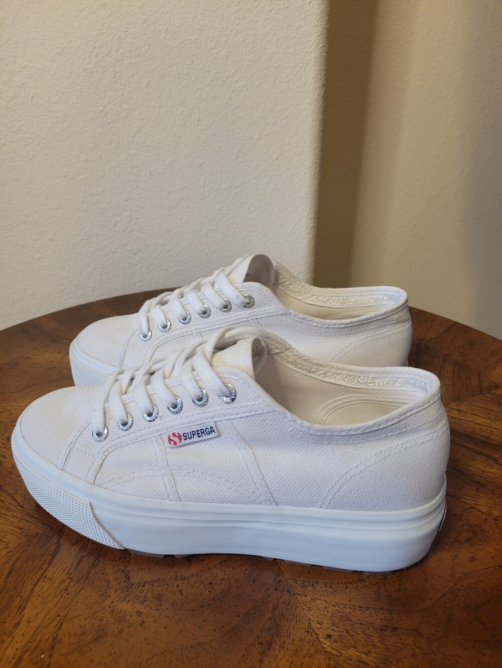 Superga White Canvas Platform Sneakers